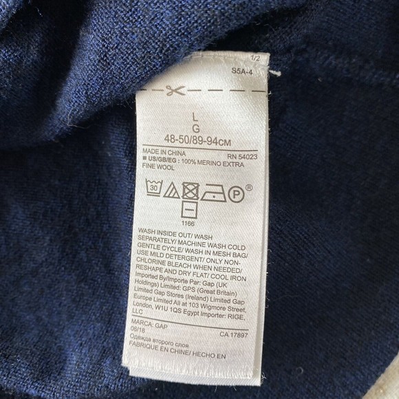 GAP Merino Wool Sweater Crew Neck Pullover Large blue Lightweight preppy - Picture 6 of 7
